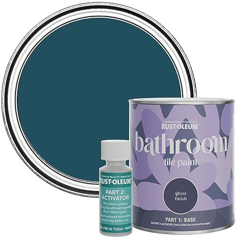 Rust-Oleum Blue Water-Resistant Bathroom Tile Paint in Gloss Finish - Commodore Blue 750ml