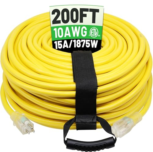 POWGRN Câble d'extension d'extérieur 10/3 de calibre 10 - 3 broches - Câble d'alimentation long flexible résistant au froid - Avec extrémité