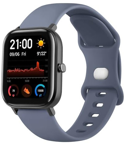Amzpas Armband für Amazfit Bip/lite/Bip 3/Bip 3 Pro/Bip U Pro,20mm Neues Silikon Sport Ersatzarmbänder für Amazfit GTS/GTS 2/GTS 2 Mini/GTS 3/GTS 4/GTS 4 Mini/GTR Mini Damen Herren(Blaugrau)