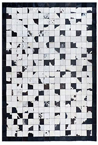 Kuhfell-Teppich, rechteckig/Wohnzimmerteppiche, handgefertigt, Rindsleder-Patchwork + rutschfeste PU-Unterseite/Mehrzweckbereich, Rindsleder-Teppich, Heimdekoration, Läufer (4,6 Fuß x 6,6 Fuß)