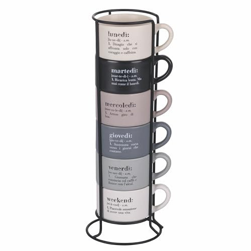 Villa d'Este Home Tivoli Set 6 Espressotassen 90 ml Porzellan mit Ständer Victionary