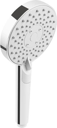 Cornat Handbrause Simply – grau/verchromt – 115 mm Kopfdurchmesser | 3 Strahlarten: Normal-, Impuls- und Kombination – Anti-Kalk und Wasserspartaste – ECO-Brausekopf – angenehmes Strahlbild