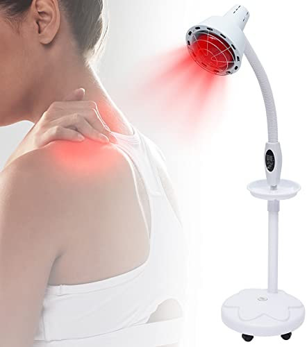 Begoniape Infrarotlampe 8-70℃, Höhenverstellbar Rotlichtlampe Wärmelampe mit Räder, Infrarotlicht 275W Timing-Funktion Waermelampe für Schmerzlinderung