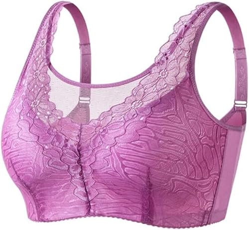 Frauen Mastektomie BH Brustprothesen Taschen Bra Für Prothesen, Kabellose Post-Operation Brasieres Sexy Lace Daily Bralette (Color : Purple, Size : A_36/80)