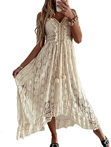 Qianderer Lässiger Damen-Body, einfarbig, Blumenspitze, ärmellos, Sling-Body, Strampler, Bb Beige, M