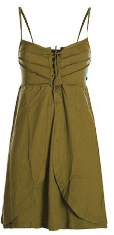 Vishes Damen Sommerkleid in Olive mit Spaghettiträgern I Größe S (34-36) I 100% Baumwolle I Stylisches Sommerkleid für Freizeit & Alltag I Nachhaltige Alternative Bekleidung