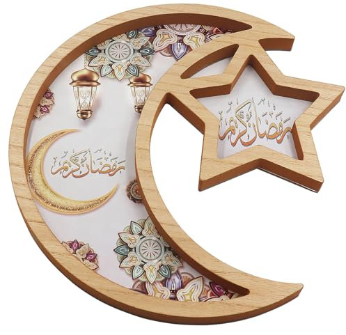WANYIG Ramadan Teller Ramadan Deko Mond Ramadan Tablett Serviertablett Ramadan Tischdeko Eid Mubarak Dekoration für Früchte Nüsse Süßigkeiten Snacks Kuchen Dessert Gebäck (E)