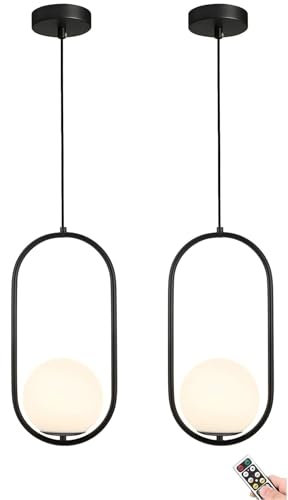 Lámpara colgante con pilas con bombilla recargable regulable y programable, no cableada, lámpara de iluminación de techo colgante con forma de globo, for isla de cocina, mesa de comedor, sala de estar