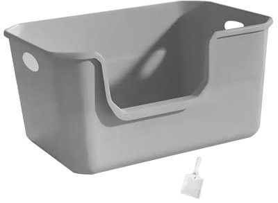 Open Top Pet Litter Box High Sided Pet Litter Tray Portable Pet Bedpan Kitty Litter Pan for Small, Large Cats Indoor Cats, gray