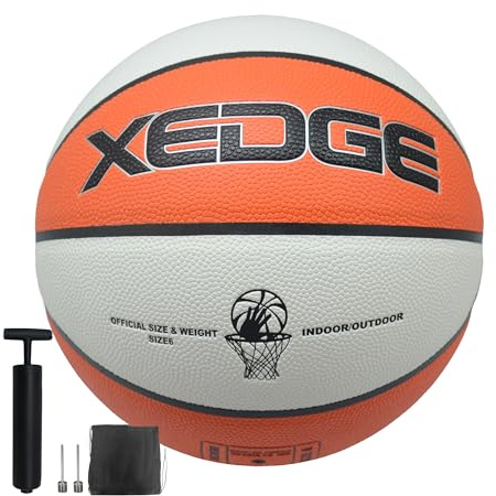 XEDGE Basketball 72,4 cm, Größe 6, für drinnen und draußen, Leder-Basketball-Set