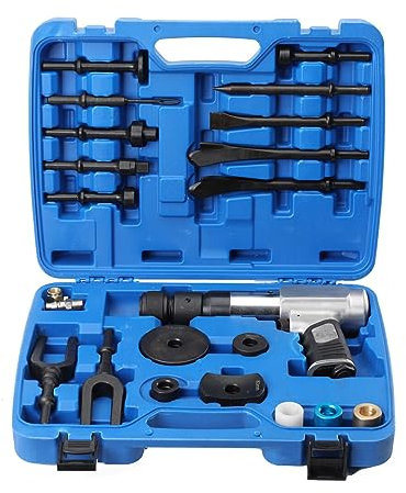 YILIKISS Vibro Druckluft Meißelhammer Satz Vibro-Druckluftmeißel 15tlg Air Hammer Kit Schlaghammer Ball Joint Dismantling Hammer mit Meissel, 2200r/min Mit Schnellwechselfutter Rückschlagdämpfung