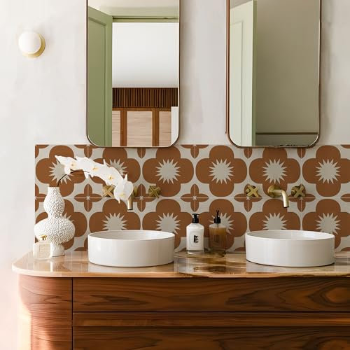 Alwayspon Tile Sticker, Orange Self Adhesive Stick on Tiles Transfer Sticker for Bathroom Kitchen, Splashback, Peel and Stick Vinyl Floor Wall Tiles Sticker, 10PcsX15cm/6inch