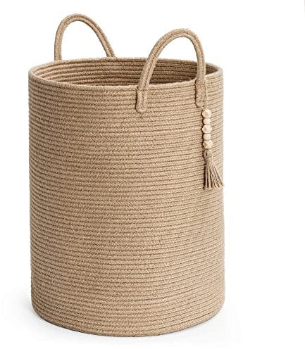 TIMEYARD Wäschekorb, Aufbewahrungskorb, Korb Geflochten, Laundry Baskets, Seegras Rattan Korb, Baby Spielzeug Korb Aufbewahrung, Wäschekorb Kinderzimmer Schmal mit Henkel,40x50cm, Jute