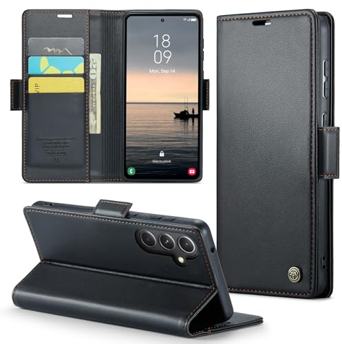 Phernykas Wallet Case for Samsung S21, Magnetic Flip | 3 Card Slots, Faux Leather RFID Blocking Card Holder Flip Wallet with Kickstand, Side Magnetic Clasp, Premium Cover,Black