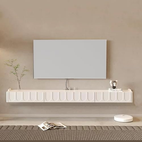 XRRJFYH Suspendu Meuble TV Blanc Meuble Tele avec des Lumières LED Table TV Mural Meuble Television Design Table Television Salon Banc TV Bois(Size:165cm/65in)