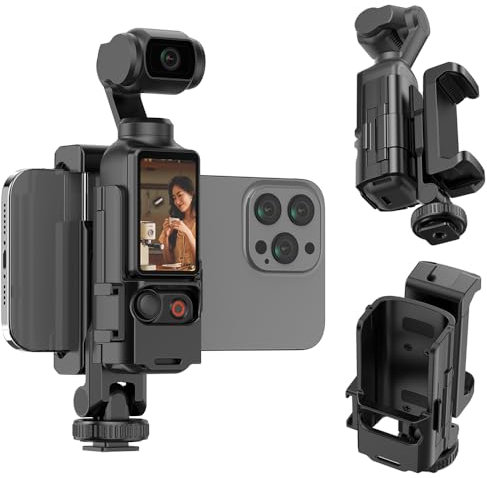 Hesupy Phone Holder Stand for DJI Osmo Pocket 3, Cell Phone Mount Teleprompter Holder Bracket Expansion Protective Bezel with 1/4 Thread Hole Used with Tripod and Extension Rod, POCKET 3 Accessories