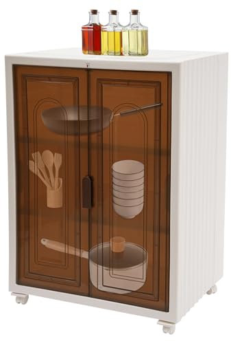 SuhoFutus Aufbewahrungsschrank 3 Ebenen, Haushaltsschrank mit Transparenter TüR, Abstellschrank mit Rollen, Mehrzweckschrank, Faltbar Kommode für Badezimmer, Wohnzimmer, Schlafzimmer