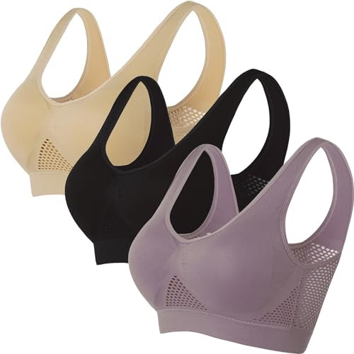 Generic Sports Bra, 3-Pack Seamless Wirefree Yoga Bra with Removable Pads for Women, S-5XL, Multicolor