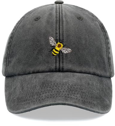 Honey Bee Baseballkappe, Vintage, gewaschen, Unisex, verstellbar, Gartenarbeit, Schwarz , Einheitsgröße