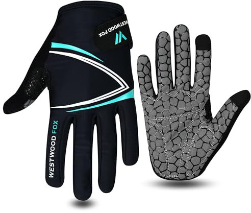 WESTWOOD FOX Vollfinger-Fahrradhandschuhe, gepolstert, rutschfester Touchscreen, stoßdämpfende Mountainbike-Handschuhe für Rennrad, MTB, Rennen, Radfahren und Sporthandschuhe für Männer und Frauen