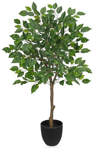 Hollyone Ficus Kunstpflanze 90cm Ficusbaum Künstlicher Baum Groß Kunstpflanzen Wie Echt Plastikpflanzen im Topf Grün Kunstbaum für Wohnzimmer Büro Garten Dekoration