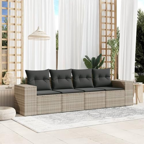 Homgoday Set Schlafsofa, Sofabett, modernes Sofa-Set für den Außenbereich, Gartenmöbel, 4-teiliges Set mit hellgrauen Kissen, Polyrattan, Modell 3254619