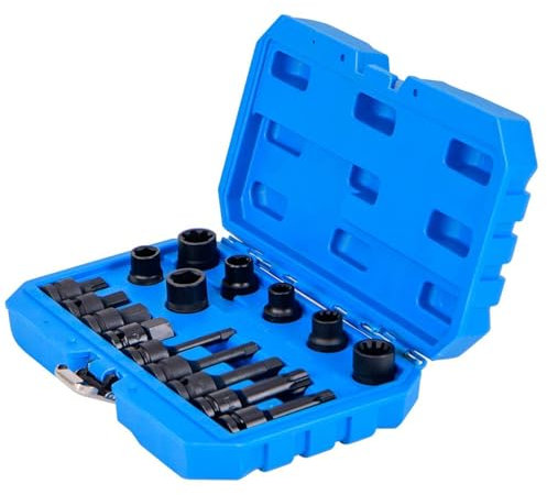 HOMFME 16Pcs Impact Brake Caliper Socket Set, 1/2 Inch Drive Wrench Brake Adjusting Tool Kit with Storage Box, Impact Wrench Socket Set for Home Car Repair (Blue)