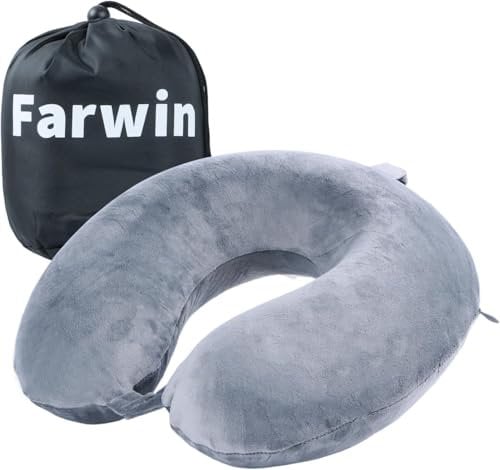 Far win Cuscino da viaggio, 100% pura memory foam, cuscino per il collo a forma di U, super leggero, portatile, ideale per sedia di aereo, auto, casa, ufficio, cuscino per dormire (grigio)