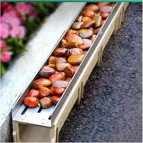 JvFbjLF Entwässerungsrinnensysteme, Trog-Entwässerungssets, Regenrinnen aus Betonschlämme mit Metallgittern for Gartenterrassenböden(15x10x100cm)