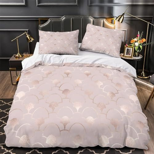 Art Deco - Rose Gold Fan Duvet Cover Set Full Size Bedding for Teens Adults 3Pcs Ultra Soft Comforter Set with Zipper Closure Breathable Quilt Set, Easy Care King（220x240cm）