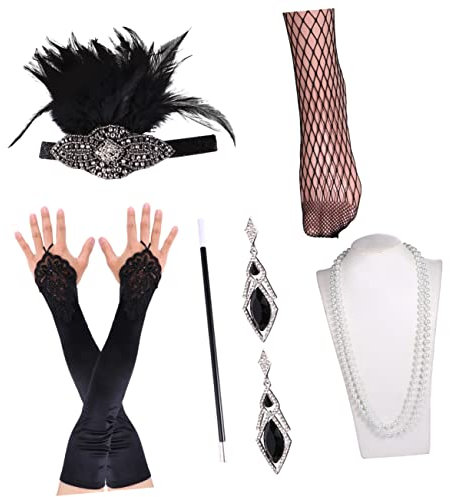 LIFKOME 6stücke Vintage Flapper Kostümset Teiliges Mit Kopfband Halskette Handschuhen Und Ohrringen Für Jahre Partys Leicht Und Stilvoll