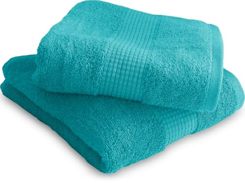 Lot de 2 Serviettes de Toilette 50 x 90 cm - 100% Coton - 450 GR/m2 - Bleu Turquoise