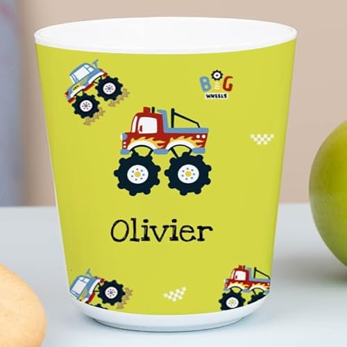 Wanapix | Vaso Plástico Coches | Vaso Personalizado con Nombre |Vasos de Plástico Duro Irrompible |Vuelta al Colegio/Guardería | Sin BPA | Taza Infantil | 235ml | Coches Monster