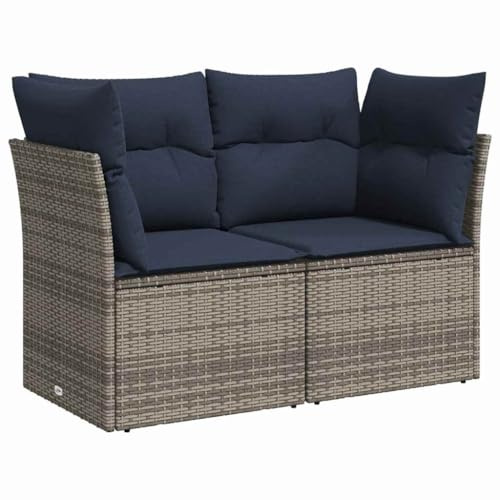 vidaXL Gartensofa mit Kissen 2-Sitzer, Sofa für Garten Terrasse, Terrassensofa mit abnehmbarem waschbarem Bezug, Gartenmöbel Terrassenmöbel, Grau Poly Rattan
