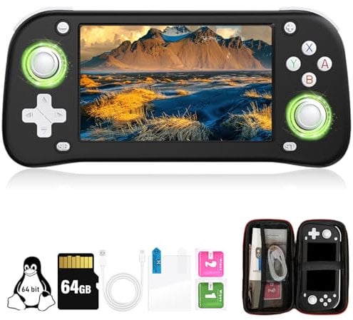 XF43 Handheld Games Consoles, Built in Open Source Linux System, 64G TF Card 15000 Games, 30 Emulators, 4.3-Inch IPS Screen, 3000mAh Battery Retro Handheld Game Console with Bag