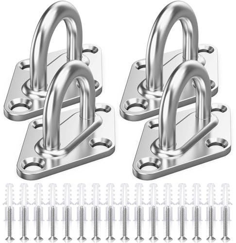 PUERHUACI M5 Plaques à Oeillets,8 Pièces Platine Oeillet Inox Rhombic,Kit de Crochet Plafond Charge Lourde,Crochet Suspension Plafond Fixation Support Anneau Mural Boulon à Oeil pour Accrocher Objets