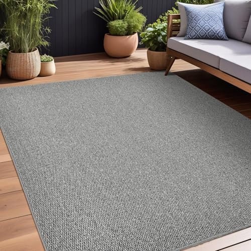 WONGS BEDDING Outdoor Teppich Wetterfest 160 x 220cm, Flachgewebe Sisaloptik Outdoorteppich, Modern Wohnzimmer Balkon Teppich für Terrasse, Garten, Küche, Anthrazit