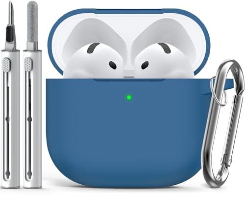 Inesore Compatible with AirPods 4 Case - Navy Blue-C | Silicone Protective Case Cover for Apple Air Pod 4 (2024/ANC), Unisex Design, with Cleaning Kit