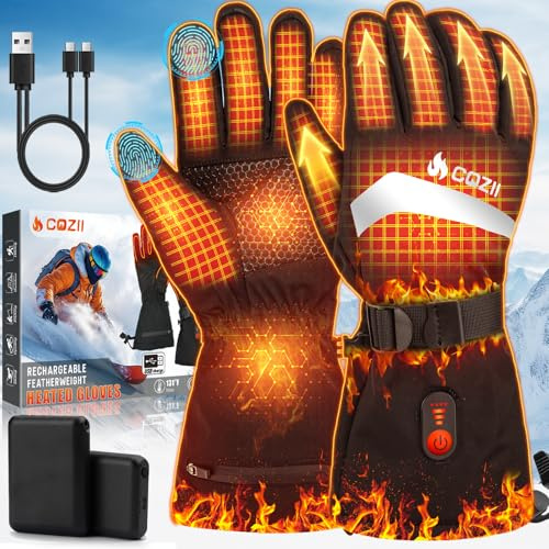 COZII Beheizbare Handschuhe, Beheizte Handschuhe mit 7.4V Fast Heating Akku für Herren Damen, 3 Heizstufen wasserdichte Touchscreen für Motorrad, Radfahren, Skifahren - XL