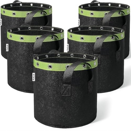 POTLAB 15l Stofftopf,5 Stück 15L Pflanzsack, Vliesstoff Pflanztasche mit Griffe für Tomaten,Kartoffeln,Erdbeeren.