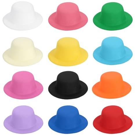 PATIKIL 12 Stück Miniatur Puppenhüte 5.3 Zoll Mini Zylinderhut Mischfarben | Mini Formelle Hüte, Für Bastelarbeiten Haarschmuck Dekoration Puppe Schneemann