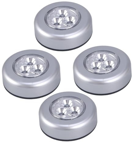 SAFIGLE Touch Nachtlicht 4 Stück-pack mit 3 Leds, Silber, Abs, Kabellos | Selbstklebende Rückseite, Portable Beleuchtung, für Rucksack und Fahrrad, ohne Batterien