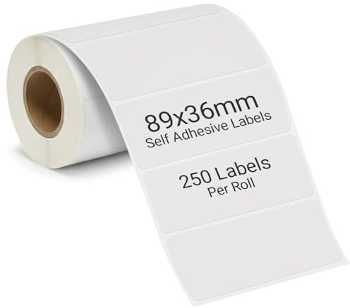 eCompostable Self Adhesive Address Labels 89x36mm, 250 White Sticky Labels Roll for Mailing, [Non Thermal] Packaging & Organisation Labels Stickers