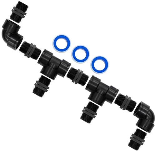 AERZETIX Kit de raccordement à 4 voies 1 en plastique / 7 mamelons égaux / 2 raccords en T / 2 coudes 90° / 3 rouleux de ruban PTFE 10 m