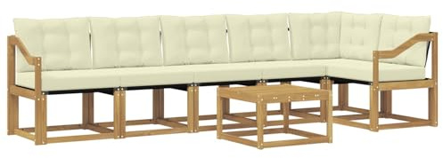 vidaXL Outdoor-Sofagarnitur mit Kissen 7 pcs Weiß und Creme, Garten, modernes Sofa-Set, langlebige Möbel für draußen, stilvolle Lounge, entspannen am Pool