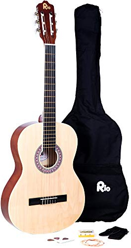 Rio 39'' 4/4 Full Size Acoustic Nylon Classical String Guitar Package Pack - New (Natural)