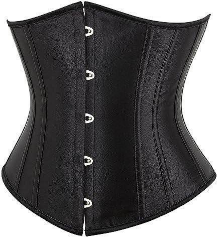 SZIVYSHI Women'S Underbust Satin Lace Up Waist Cincher Corset Shaper Bustier Top - Black - Size XL