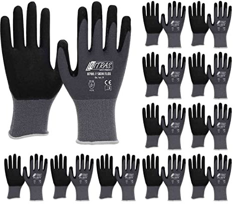 NITRAS 8700 Skin-Flex Strickhandschuh mit schwarzer Spezialbeschichtung für Feinmontage - VPE 12 Paar, Größe:9