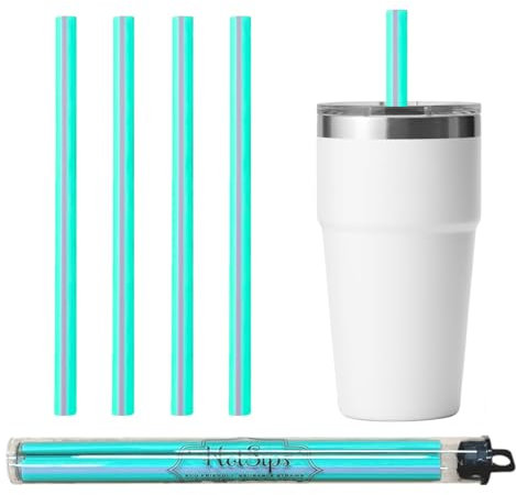 HotSips Reusable Drinking Straws - Ergonomic Shape Made in the USA - Tumblers & Cups 8-20 oz - Fit for Hot and Cold Beverages, Water, Coffee, Tea - Portable Travel Case - (4 Medium)