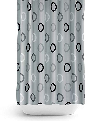 Tropik Home Grey Rings Fabric Shower Curtain Extra Long, Wide or Narrow Width in 5 Different Sizes (240 x 180CM)
